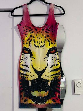 Burning Artists Collective Printed Nylon Spandex Bodycon Festival Dress